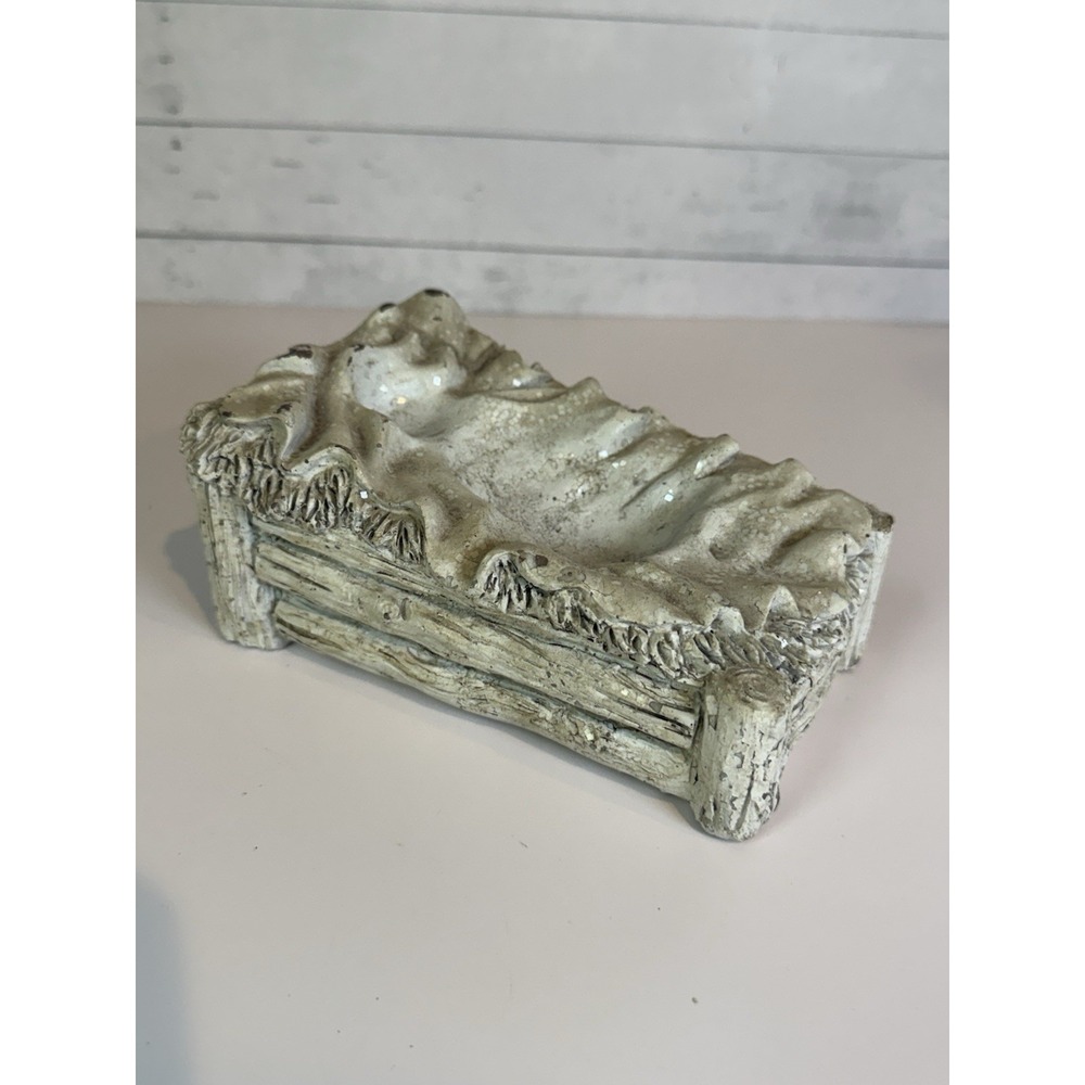 Burton + Burton Baby Jesus Manger Nativity Figurine Cream Glitter Christmas